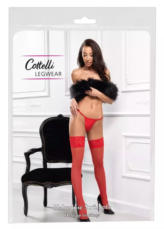Cottelli Legware raudonos kojinės su nėrinių apvadais, 20 Den, reguliuojamo dydžio