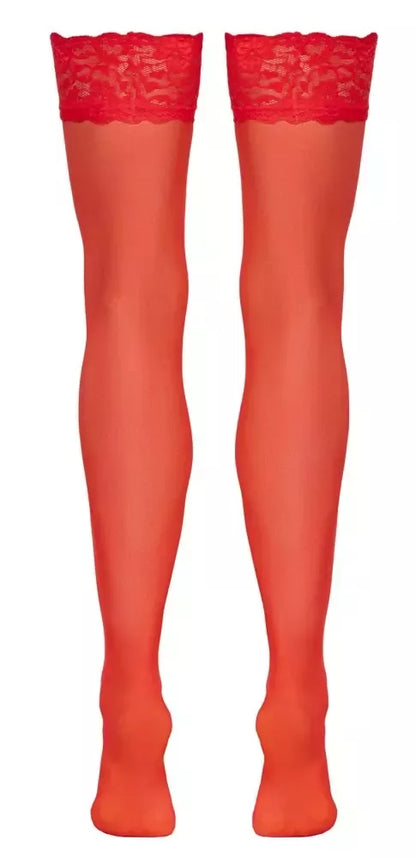 Cottelli LEGWARE raudonos kojinės su nėrinių viršumi M, 20 Den, Oeko-Tex