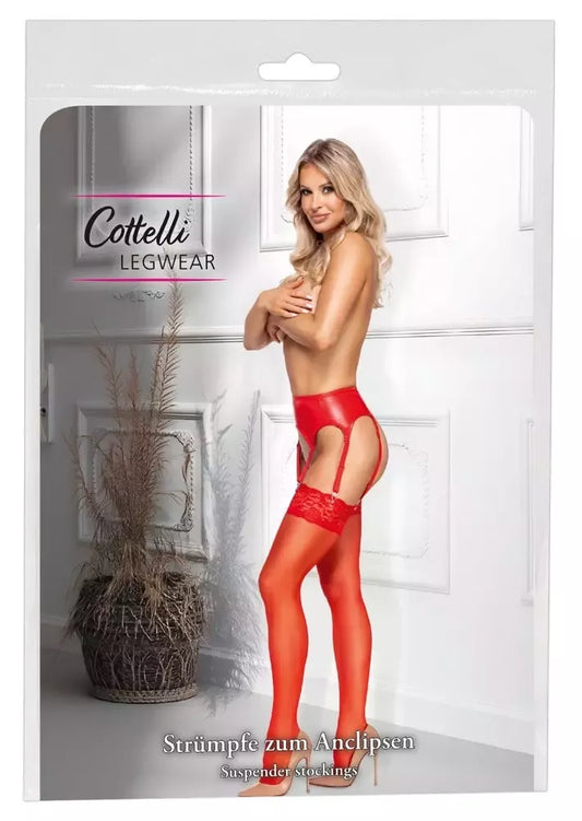 Cottelli LEGWARE raudonos kojinės su nėrinių viršumi M, 20 Den, Oeko-Tex