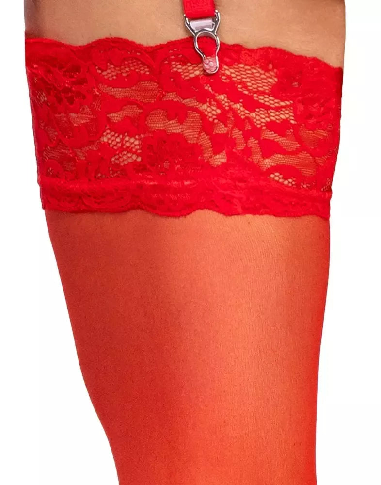 Cottelli LEGWARE raudonos kojinės su nėrinių viršumi M, 20 Den, Oeko-Tex