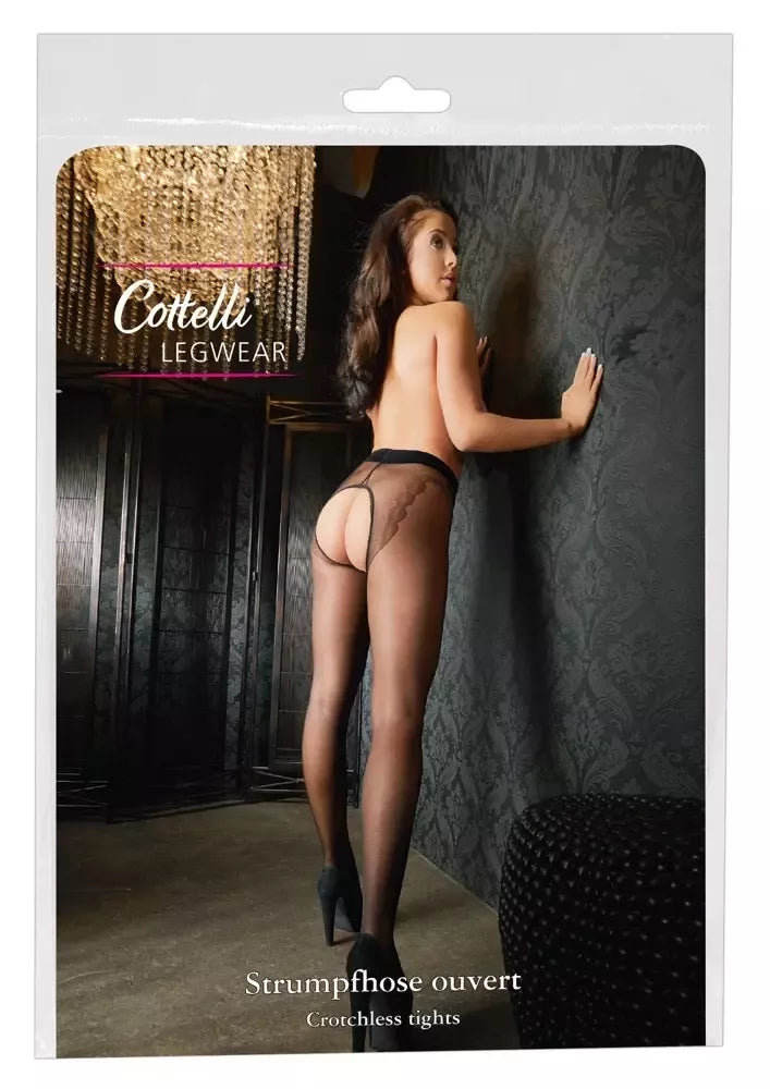 „Cottelli LEGWEAR“ 20 den juodos pėdkelnės su dirželių imitacija ir atvira detale