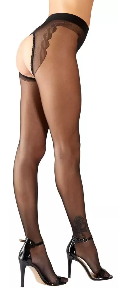 „Cottelli LEGWEAR“ 20 den juodos pėdkelnės su dirželių imitacija ir atvira detale