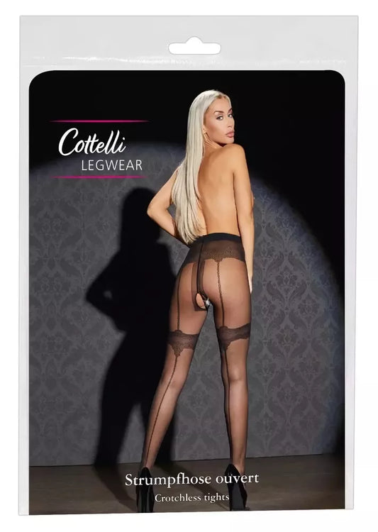 Cottelli LEGWEAR atviro tarpkojo pėdkelnės su dirželiais, juodos spalvos, 4 dydis