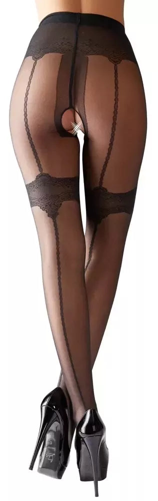 Cottelli LEGWEAR atviro tarpkojo pėdkelnės su dirželiais, juodos spalvos, 4 dydis