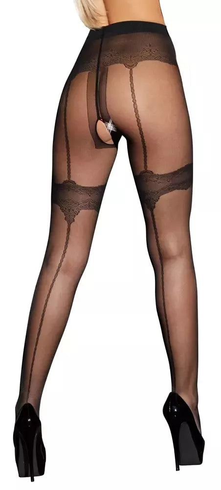 Cottelli LEGWEAR atviro tarpkojo pėdkelnės su dirželiais, juodos spalvos, 4 dydis