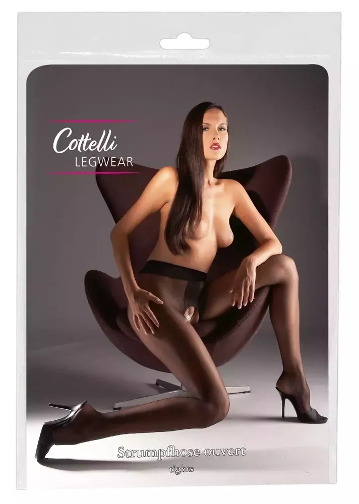 Cottelli Legwear juodos pėdkelnės atviru tarpukoju 20 Den, 5 dydis