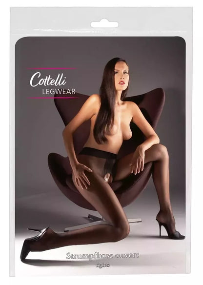 Cottelli Legwear juodos pėdkelnės atviru tarpukoju 20 Den, 5 dydis