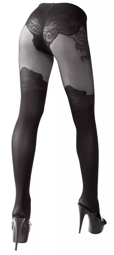 „Cottelli Legwear“ juodos pėdkelnės su atviru tarpukoju 40/20 denų, dydis M/L