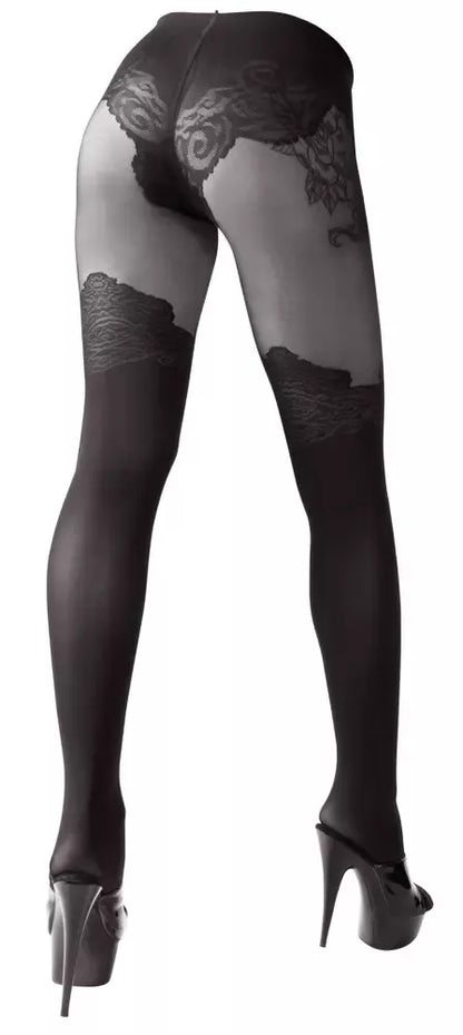 Cottelli LEGWEAR juodos pėdkelnės virš kelių su atvira detale 40/20 denų