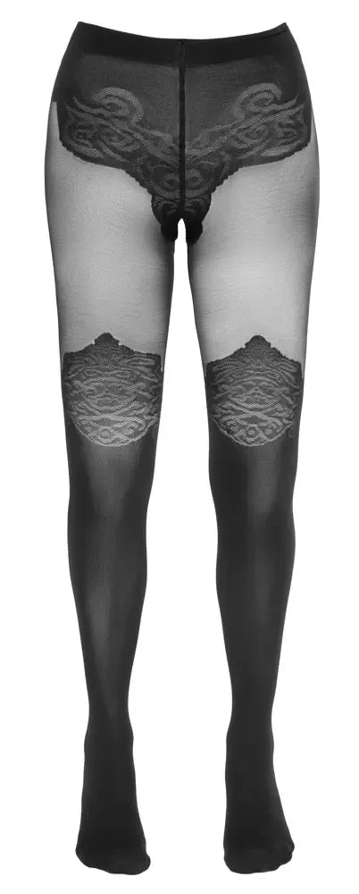 Cottelli LEGWEAR juodos pėdkelnės virš kelių su atvira detale 40/20 denų