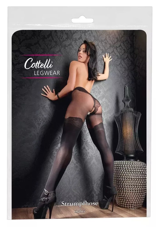 Cottelli LEGWEAR juodos pėdkelnės virš kelių su atvira detale 40/20 denų