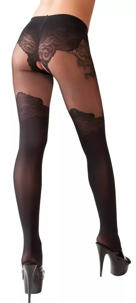 Cottelli LEGWEAR juodos pėdkelnės virš kelių su atviru dizainu, 40/20 DEN