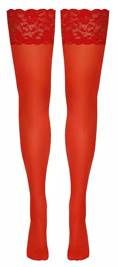 Cottelli LEGWEAR raudonos kojinės su nėriniuotu viršumi, 20 den, M/L dydis