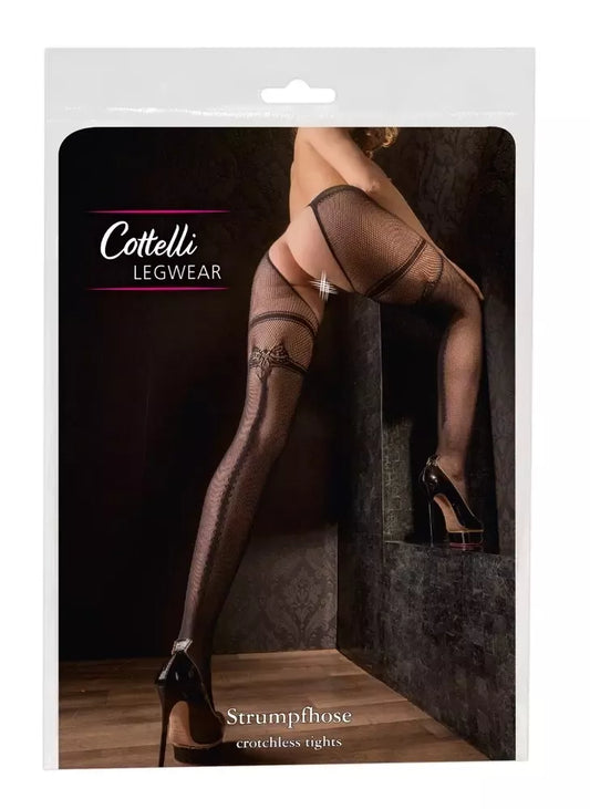 Cottelli LEGWEAR S/M Tinklinės pėdkelnės su prisegamomis kojinėmis ir siūle nugaroje, juodos