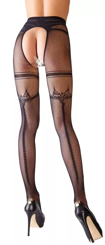 Cottelli LEGWEAR tinklinės pėdkelnės L/XL su atviru klynu ir keliaraiščio dizainu