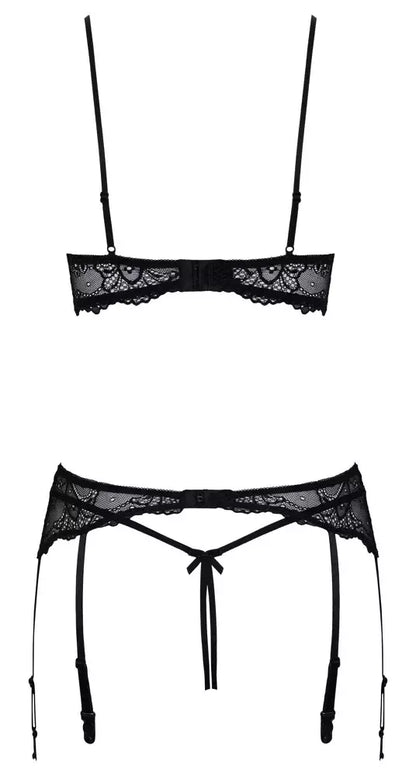 Cottelli Lingerie 3 dalių juodo nėrinio komplektas 85B/L su žėrinčiomis detalėmis