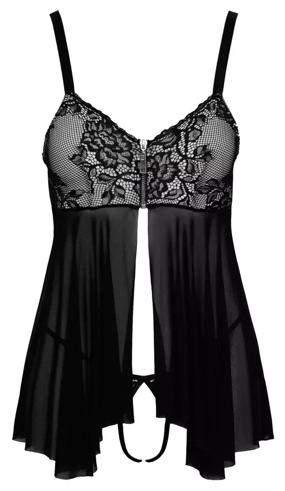 Cottelli Lingerie Babydoll tipo naktinukai ir kelnaičių rinkinys, S dydis, juoda/balta spalva, nėriniai, reguliuojamos petnešėlės