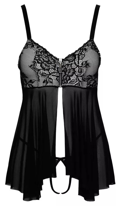 Cottelli Lingerie Babydoll tipo naktinukai ir kelnaičių rinkinys, S dydis, juoda/balta spalva, nėriniai, reguliuojamos petnešėlės