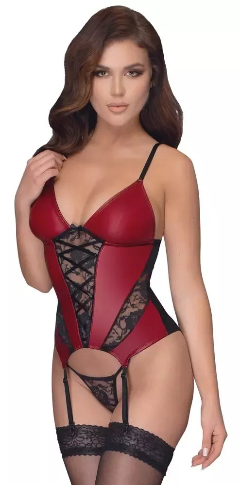 Cottelli LINGERIE baskas raudona/juoda L – elegantiškas nėrinių ir tampraus tinklelio dizainas