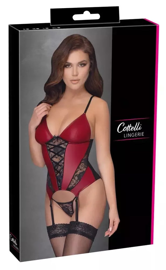 Cottelli LINGERIE baskas raudona/juoda L – elegantiškas nėrinių ir tampraus tinklelio dizainas