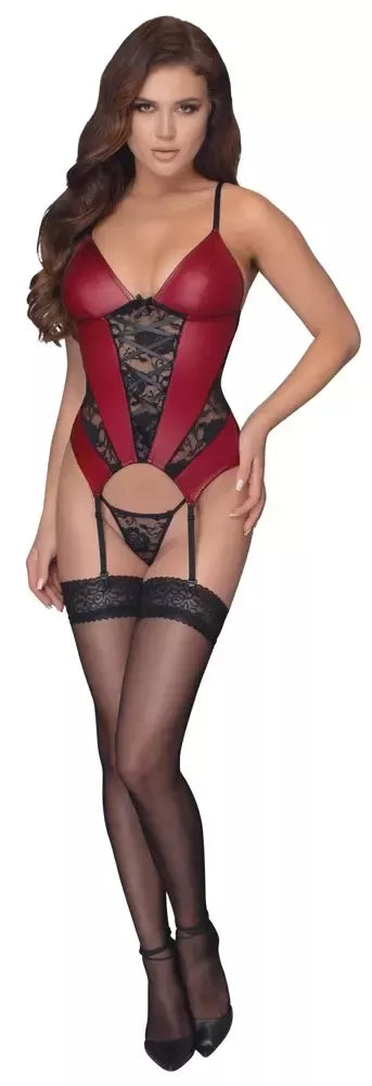 Cottelli LINGERIE baskas raudona/juoda L – elegantiškas nėrinių ir tampraus tinklelio dizainas