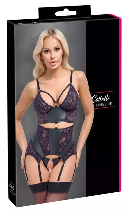 Cottelli Lingerie baskų komplektas, violetiniai nėriniai, juoda, M, reguliuojamos petnešėlės