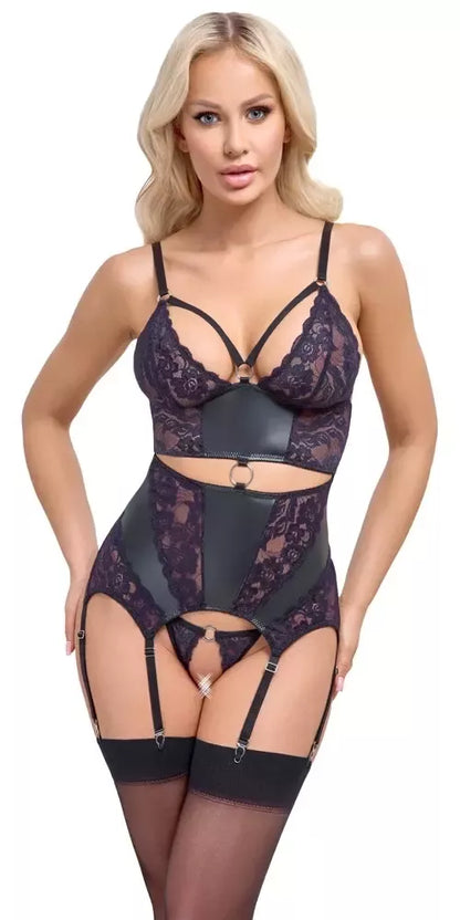 Cottelli Lingerie baskų komplektas, violetiniai nėriniai, juoda, M, reguliuojamos petnešėlės