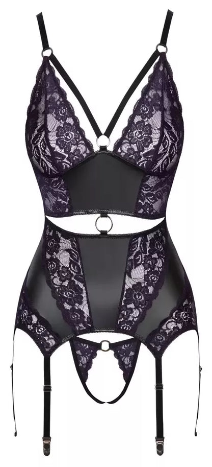 Cottelli Lingerie baskų komplektas, violetiniai nėriniai, juoda, M, reguliuojamos petnešėlės