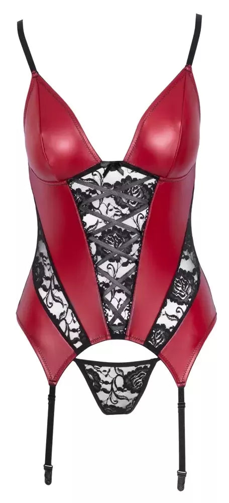 Cottelli Lingerie Basque Red/Black S – nėrinių ir „powernet“ dizainas