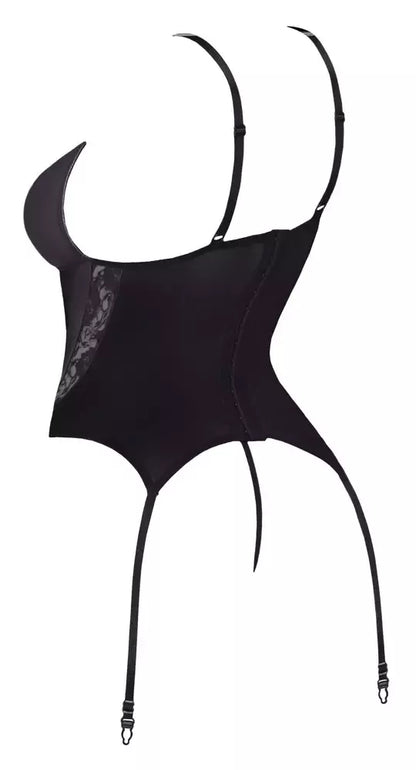 Cottelli Lingerie Basque Red/Black S – nėrinių ir „powernet“ dizainas