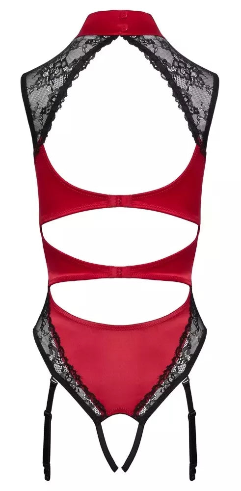 Cottelli Lingerie bodis raudonas/juodas atlasas ir nėriniai, M dydis, reguliuojami dirželiai