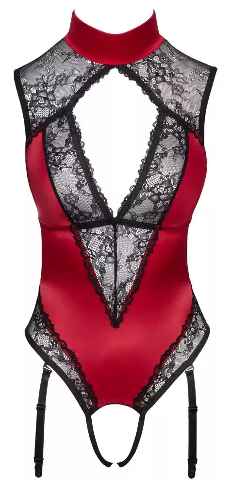 Cottelli Lingerie bodis raudonas/juodas atlasas ir nėriniai, M dydis, reguliuojami dirželiai