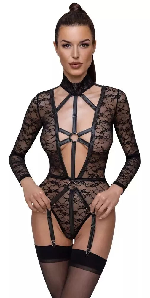 Cottelli LINGERIE Body Lace XL – elegantiškas nėriniuotas bodis su dirželių detalėmis