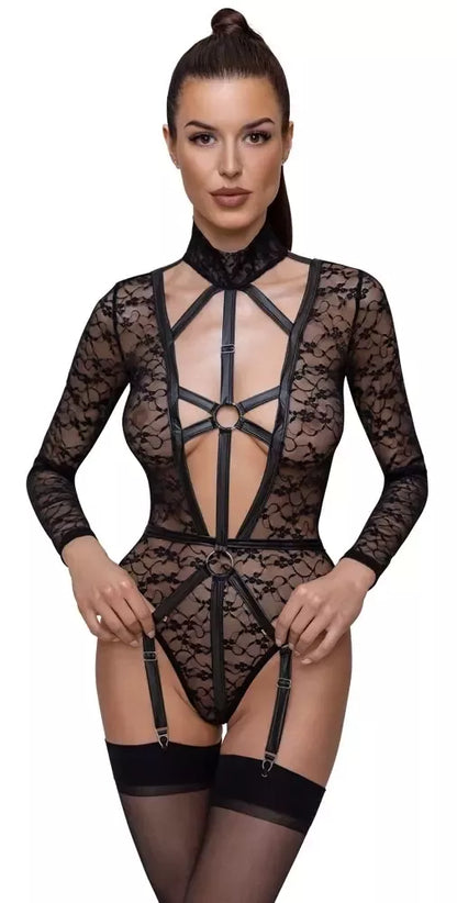Cottelli LINGERIE Body Lace XL – elegantiškas nėriniuotas bodis su dirželių detalėmis