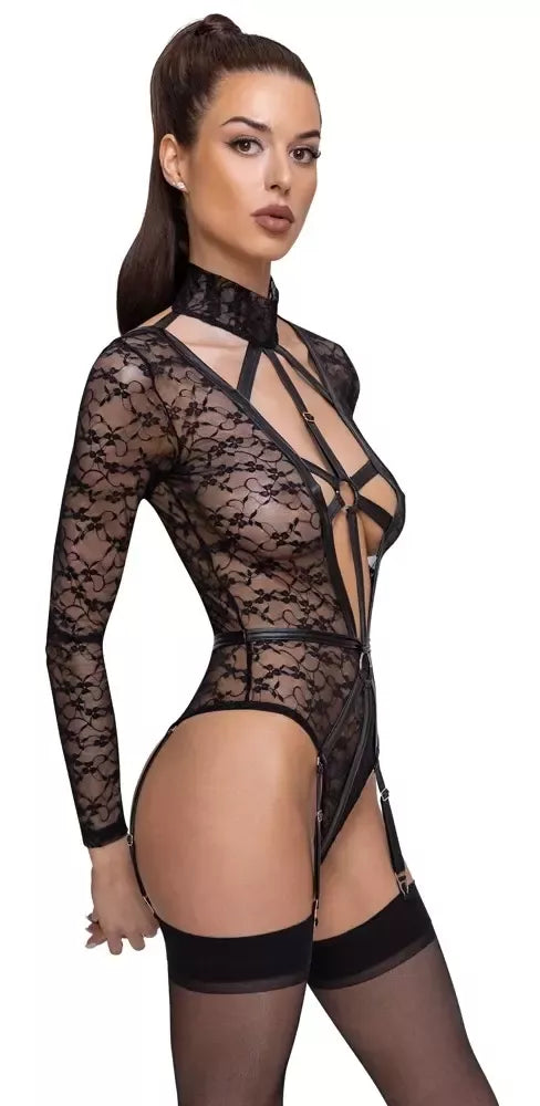 Cottelli LINGERIE Body Lace XL – elegantiškas nėriniuotas bodis su dirželių detalėmis