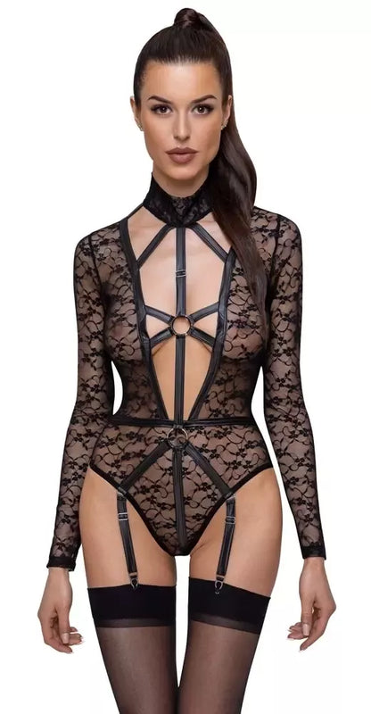 Cottelli LINGERIE Body Lace XL – elegantiškas nėriniuotas bodis su dirželių detalėmis