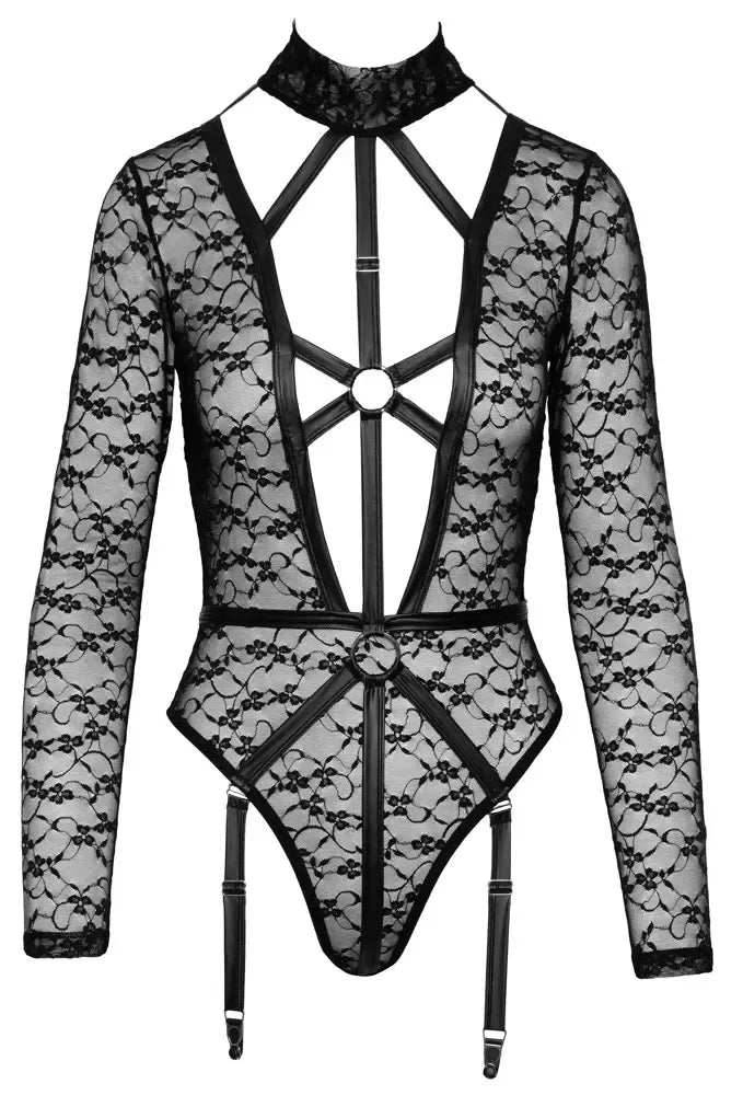 Cottelli LINGERIE Body Lace XL – elegantiškas nėriniuotas bodis su dirželių detalėmis