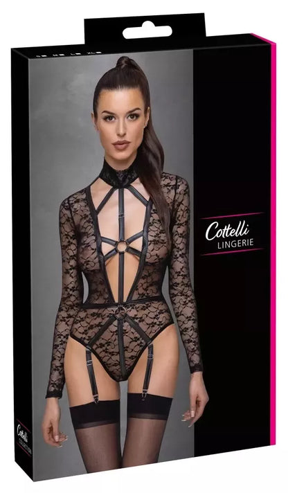 Cottelli LINGERIE Body Lace XL – elegantiškas nėriniuotas bodis su dirželių detalėmis