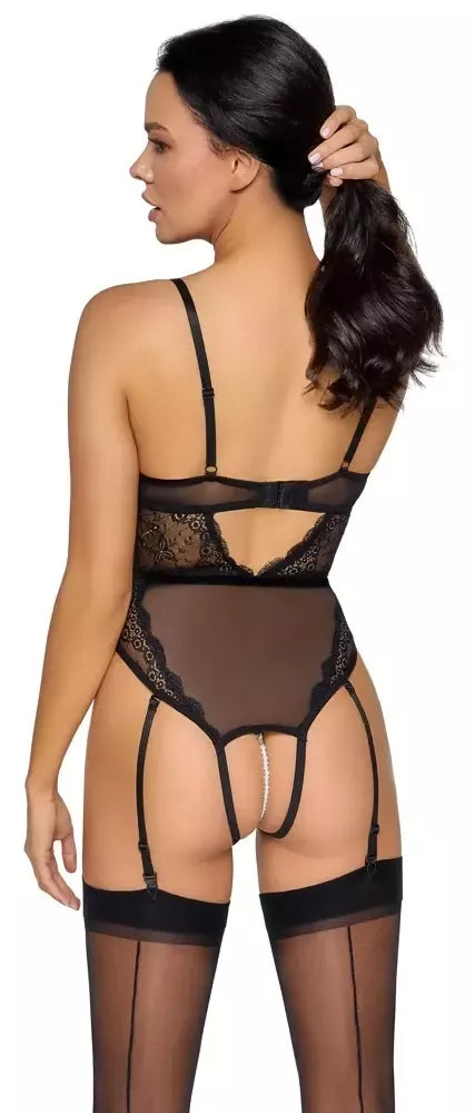 Cottelli Lingerie Body Pear S String – peršviečiami nėriniai ir nuimama perlų grandinėlė