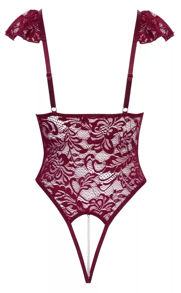 Cottelli Lingerie Body Pearls S bordo nėriniuotas bodis su reguliuojamais perlais