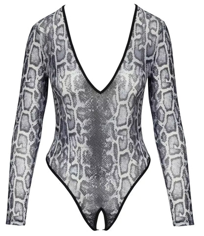 Cottelli Lingerie Body Snake S – permatomas ilgarankovis bodis su gyvatės odos raštu