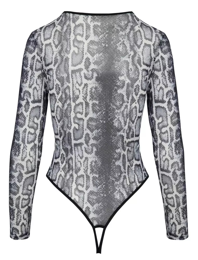 Cottelli Lingerie Body Snake S – permatomas ilgarankovis bodis su gyvatės odos raštu