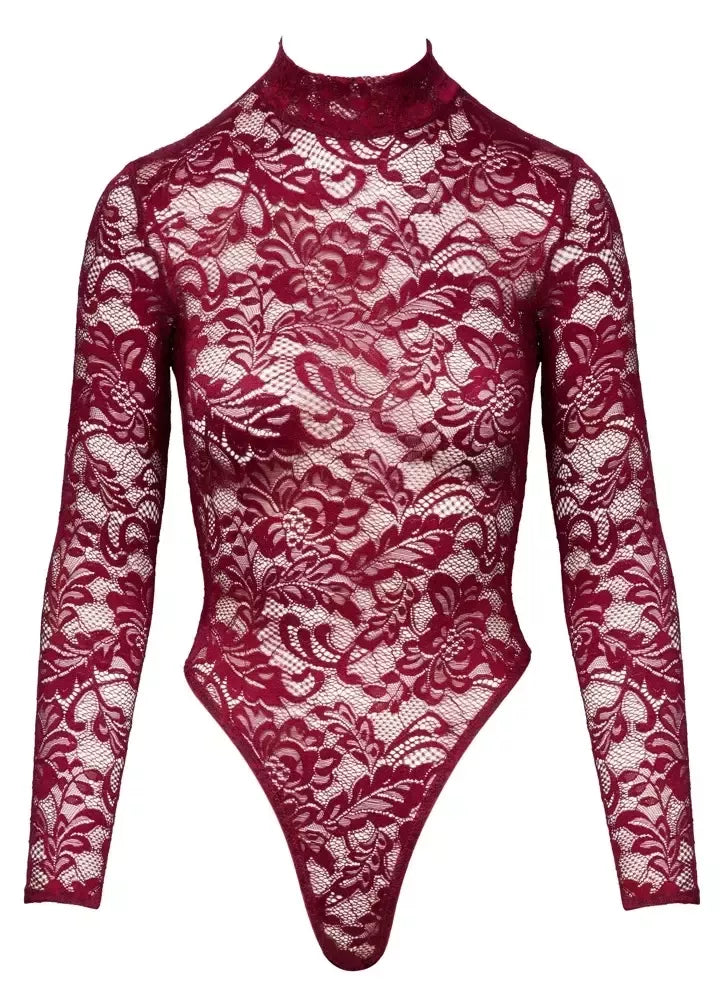 Cottelli Lingerie Bordo raudonų nėrinių bodis S – dekoratyvinis dizainas