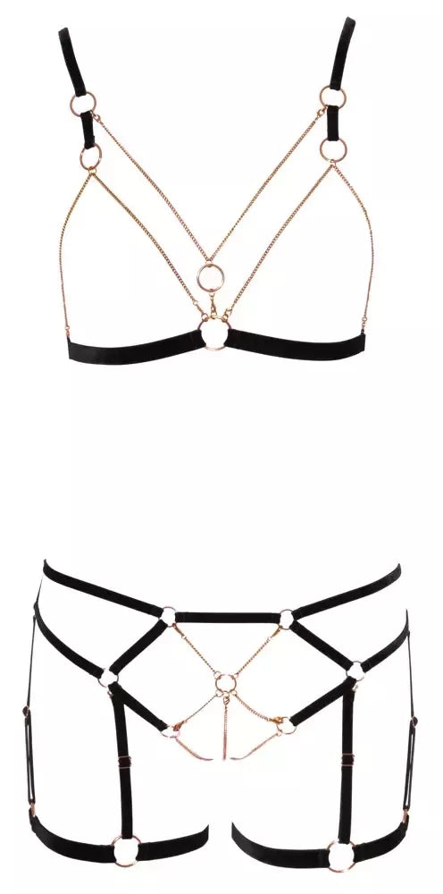 Cottelli Lingerie Glamour Velvet & Lace liemenėlės komplektas su grandinėlėmis, S