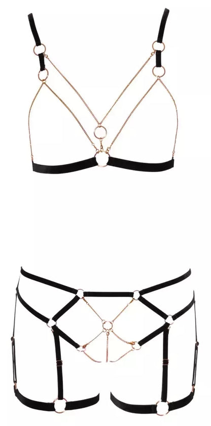 Cottelli Lingerie Glamour Velvet & Lace liemenėlės komplektas su grandinėlėmis, S