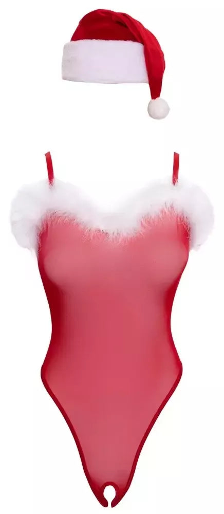 Cottelli Lingerie Kalėdinis rinkinys raudonas bodis ir kepuraitė L/XL – šventinio dizaino