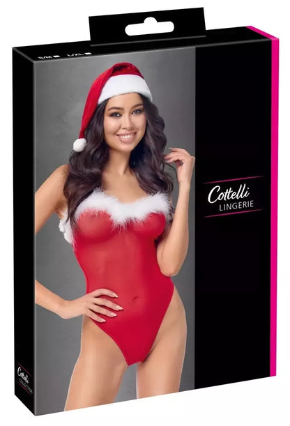 Cottelli Lingerie Kalėdinis rinkinys raudonas bodis ir kepuraitė L/XL – šventinio dizaino