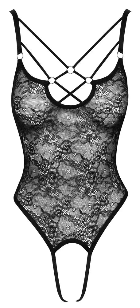 Cottelli Lingerie Lace Body XL reguliuojamos petnešėlės, juodas, gėlėtas