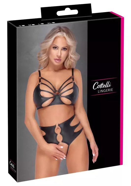 „Cottelli Lingerie“ liemenėlės ir atvirų kelnaičių komplektas, juodas, S dydis, su rožinio aukso spalvos žiedais