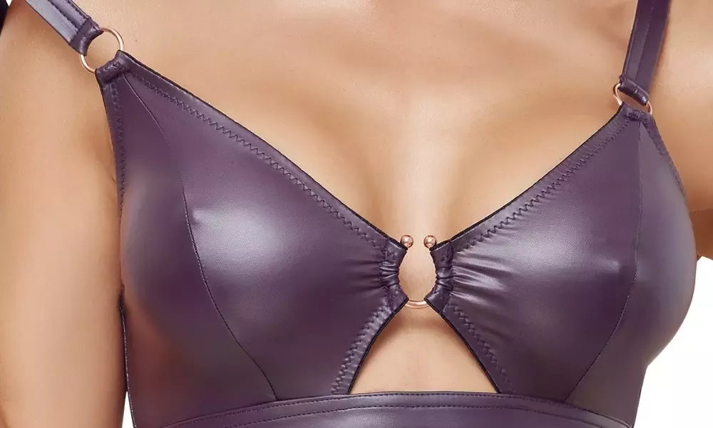 Cottelli Lingerie liemenėlės ir kelnaičių rinkinys, violetinis, odos imitacijos, S dydis